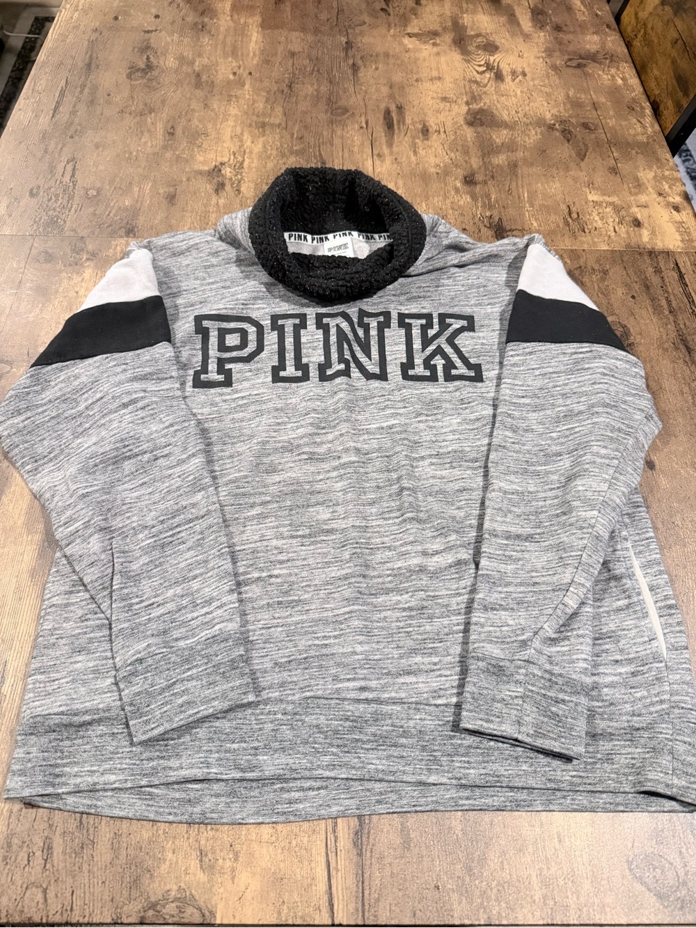 PINK Victoria's Secret Gray Marled Turtleneck Sweater with Black Accents